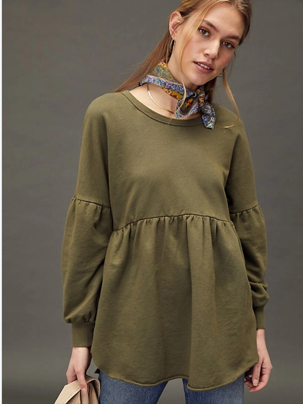 T.la Green Crissy Babydoll Tunic Sweatshirt Size Large